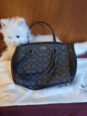 Coach Signature Jacquard Satchel Bag in Black/Grey